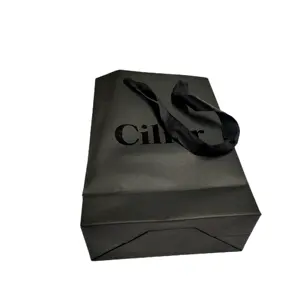 Black paperboard custom luxury UV logo for gift packaging gift paper handbags
