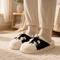 Pantoufles mules en peluche vache de dessin animé, douces et moelleuses, antidérapantes, à bout fermé, pour l'intérieur