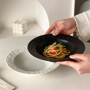 Plato de porcelana con textura redonda blanca elegante, ensalada, postre, sopa, <span class=keywords><strong>Pasta</strong></span>, platos de comedor, bandeja para servir, vajilla para restaurante - Product Image 5