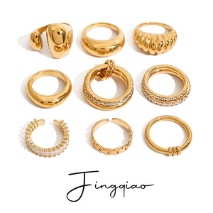 Yueli Fashion <b>Rings</b> <b>Set</b> <b>Gold</b> Tone Geometric Design Pave Setting Unisex Jewelry Gift - Product Image 1