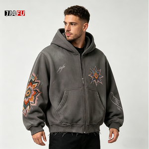 Sweat-shirts pour hommes 500 g/m² surdimensionnés, effet délavé, zippés, style streetwear, avec logo personnalisé brodé ou imprimé - Product Image 3