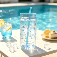 Gobelet en plastique PC de 500 ml (16,9 oz) avec logo personnalisé, motif nœud et cœur, avec paille, idéal pour café glacé, jus, voyages et fêtes