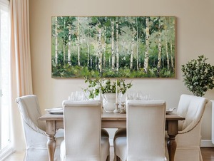 Arte Mural Enmarcado <span class=keywords><strong>de</strong></span> Abedul, Pintura al Óleo Abstracta Texturizada en 3D Hecha a Mano, Pintura Decorativa <span class=keywords><strong>de</strong></span> Bosque Verde sobre Lienzo para Sala <span class=keywords><strong>de</strong></span> Estar - Product Image 6