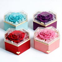Boîte à bijoux en forme de cœur naturelle faite à la main, boîte cadeau prismatique, rose unique, Saint-Valentin, fête des mères, anniversaire