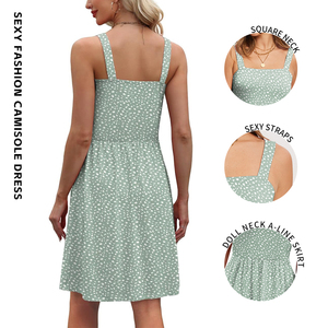 Abito Estivo da Donna di Lusso Alta Moda con Stampa Floreale, Scollo all'Americana, Lunghezza al Ginocchio, Linea ad A, Traspirante, Antipiega, Elegante e Vestibilità Slim - Product Image 4