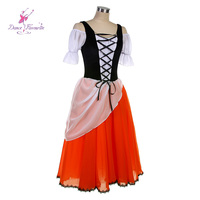 26060 Costume de danse long Giselle romantique noir blanc et orange pour Costumes de ballet de performance
