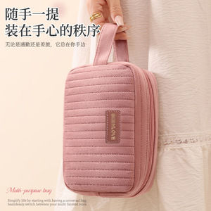 Trousse de maquillage portable rose avec fermeture éclair pour les voyages et l'usage quotidien - Product Image 5