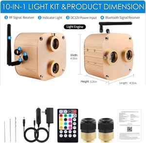 กล่องไฟใยแก้วนำแสง RGBW แบบสองหัว 20W ควบคุมผ่านแอพ พร้อมเอฟเฟกต์แสงระยิบระยับ ควบคุมด้วยเสียงเพลง รีโมทสำหรับชุดไฟตกแต่งเพดานรถยนต์ - Product Image 2