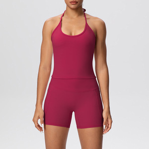 YIYI Lot de 2 ensembles de yoga pour femmes, effet push-up fessier, col en U, dos nu à nouer, taille haute, contrôle du ventre, avec soutien-gorge de sport et coussinets - Product Image 5