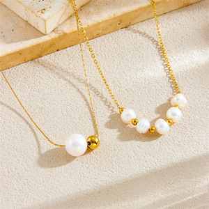Pearl Necklace With Irregular Sized Pearls Stainless Steel Chain For Women Everyday Wear - Product Image 2