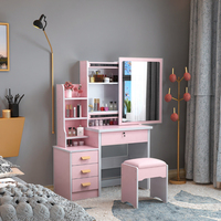 Meubles de Chambre Rose Commode Maquillage Coiffeuse Miroir avec Lumière et Tabouret