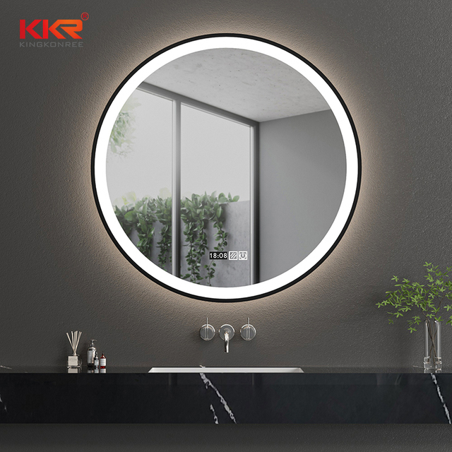 Waterproof Smart LED Bathroom Mirror Round Backlit Mirror with Digital Clock Defogger