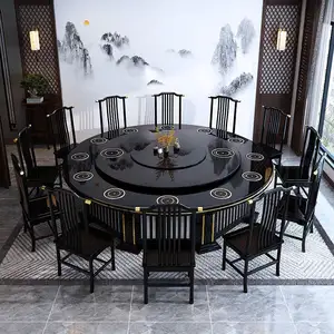 Hôtel électrique grande table ronde nouvelle table de salle à manger en bois massif de style chinois