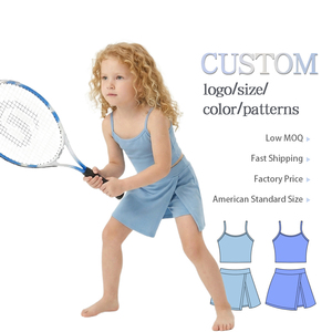 Conjunto deportivo de yoga de dos piezas para niñas, top sin mangas con falda y pantalones cortos incorporados, tela de secado rápido, diseño de logotipo personalizado. - Product Image 1