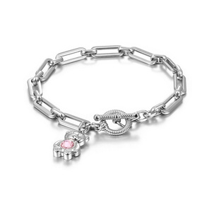 Dây Kẹp Giấy Bằng Thép Không Gỉ Chất Lượng Cao Vòng Đeo Tay Quyến Rũ Hình Gấu Pha Lê Màu Hồng Đóng Cửa OT - Product Image 3