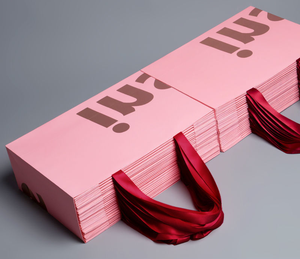 高品质粉色聚酯丝带定制便携式牛皮纸购物手包加厚风格印花服装标志 - Product Image 2