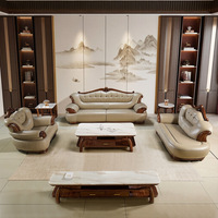 Ebenholz-Leder U-förmiges Sofa-Set Modernes Neues Chinesisches Design Hochwertiges Wohnzimmer-Sofa Villen Walnussfarbenes Massivholz