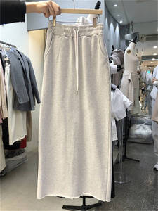 Falda <span class=keywords><strong>Midi</strong></span> Larga Informal de Algodón con Cintura Elástica y Cordón Ajustable, Color Sólido, Personalizada de Fábrica, Barata al por Mayor para Mujer - Product Image 5