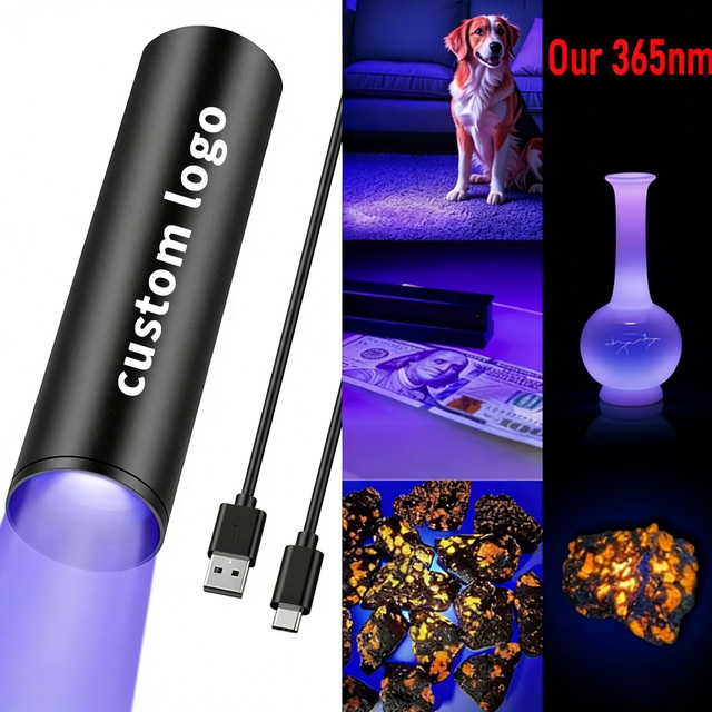 Customize Logo Portable Mini UV LED Flashlight 365nm Blacklight Lamp Rechargeable Battery Aluminum Alloy Waterproof IP44