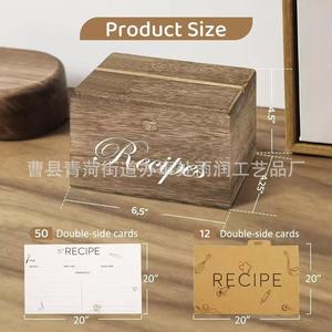 Wooden Recipe <b>Box</b> With Lid 100 Recipe Cards Clear Protector Kitchen Organizer Rectangle Brown <b>Vintage</b> Style - Product Image 3