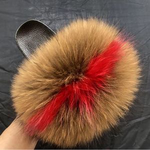 Vraie fourrure de raton laveur diapositives pour les femmes doux extérieur pour les pantoufles avec expédition rapide pour toutes les saisons-prix de gros - Product Image 1