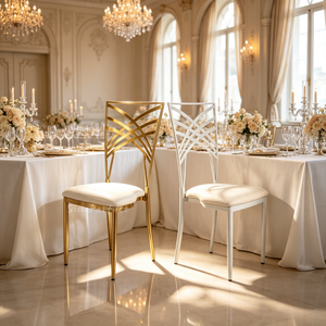Sillas Chiavari Metálicas Apilables Blancas y Doradas Sinoperfect, Sillas Tiffany para Bodas, Sillas al por Mayor para Eventos y Banquetes - Product Image 1