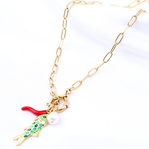 สร้อยคอจี้ปลารูปหัวใจแบบซีรีส์มหาสมุทรโลหะผสมสังกะสีสำหรับผู้หญิงเครื่องประดับ BF1552สำหรับเป็นของขวัญประจำวัน - Product Image 2