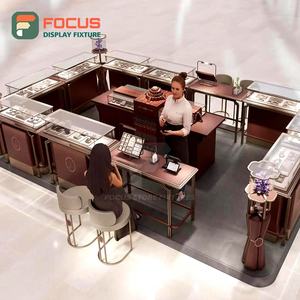 Luxury Wooden Jewelry Counter Glass Display <b>Cabinet</b> Premium Modern LED Light High End Jewelry Counter Showcase - Product Image 3