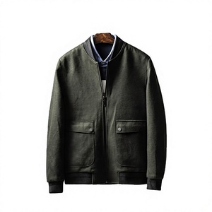 Wholesale Men's Woven Stand Collar Zipper Closure <b>Wool</b> Bomber Jacket Winter Solid Color Casual Eco-Friendly Breathable Front OEM - Product Image 3