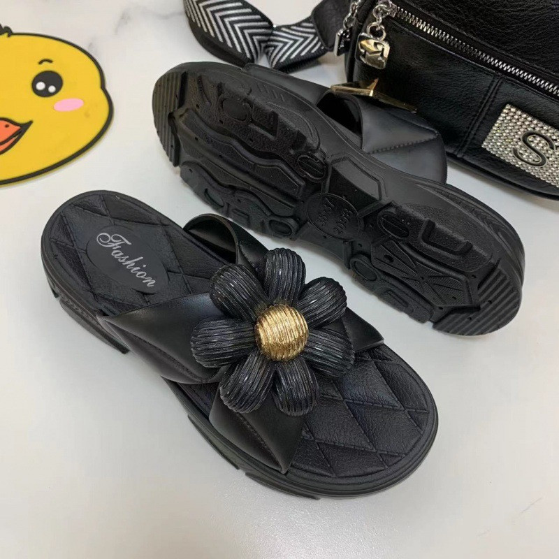 Summer Beach Casual Platform PVC Sandals Flower Non-slip Summer Slippers for Women