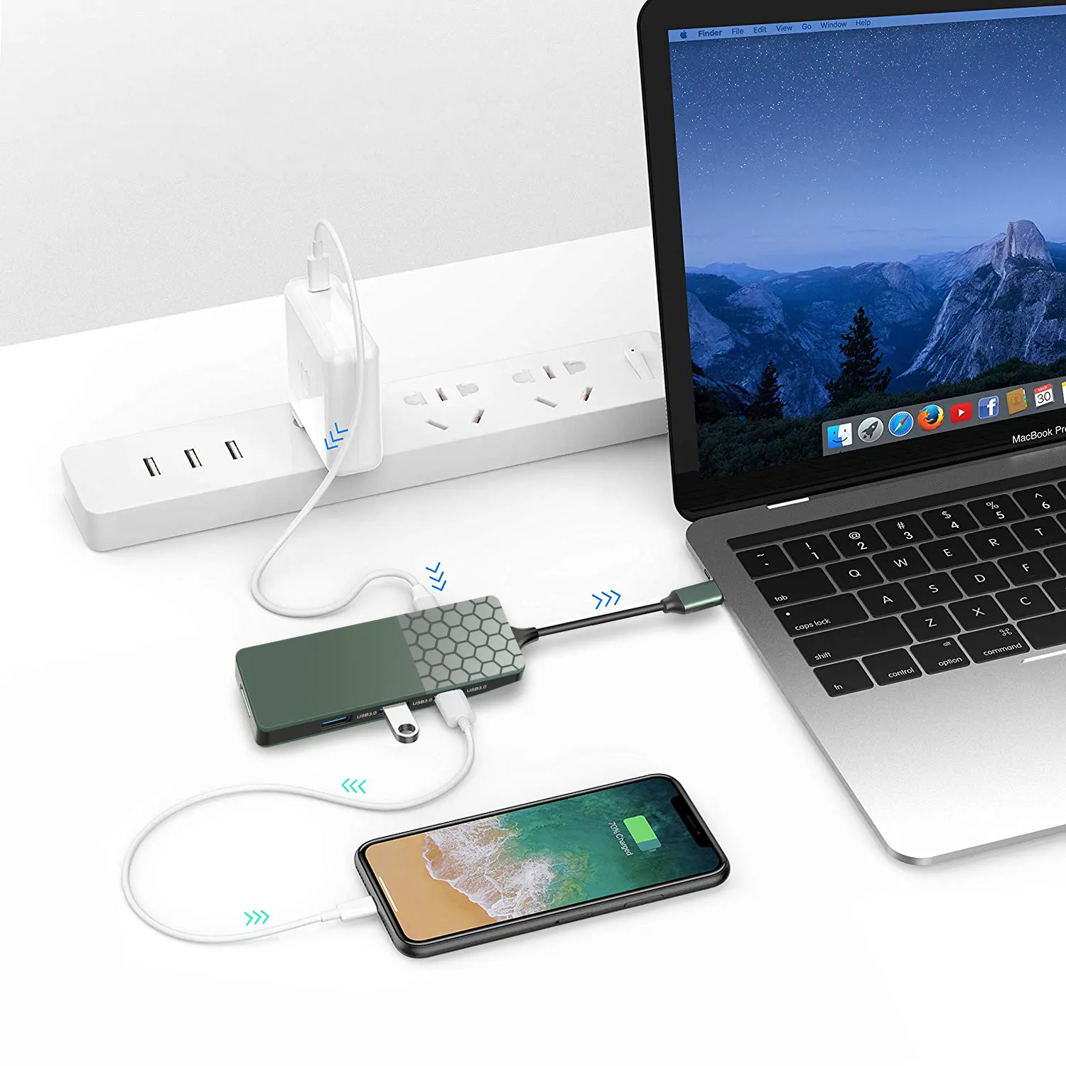 ประเภท C Hub 7 in 1 USB3.0 HDMI 4K30Hz PD SD TF สถานีเชื่อมต่อ USB Hub สําหรับ Macbook Pro