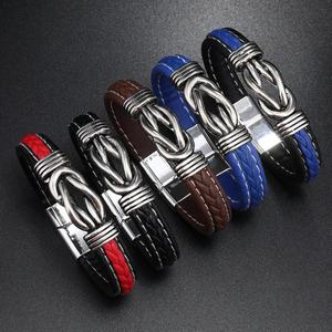 Black and Blue Hand Woven <b>Leather</b> <b>Bracelet</b> with Alloy Magnetic Buckle Christmas Party Gifts - Product Image 2