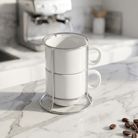 Lot de 4 mugs à café en céramique mignons avec support métallique et grande surface vierge pour sublimation par transfert thermique, vente en gros OEM/ODM, livraison rapide