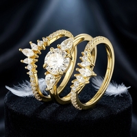 925 Sterling Silber Vergoldetes Ringset für Damen Kubisches Zirkonia Marquise Verlobungs-Ehering Stapelbares 3-teiliges Ringset