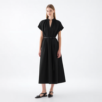 Robe mi-longue décontractée noire à pois pour femme avec logo personnalisé, sans manches, col en V, taille nouée, idéale pour l'été