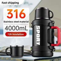 Bouteille d'eau isotherme en acier inoxydable 316 grande capacité, design moderne, pliable, portable, pour le camping, les voyages, la voiture, la maison
