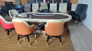 โต๊ะคาสิโนหรูหราสำหรับผู้เล่นมืออาชีพ พร้อมรูปแบบการจัดวางที่เหมาะสมสำหรับบาคาร่า โป๊กเกอร์ และเท็กซัส โฮลเอ็ม สำหรับห้องเล่นเกม  รับออกแบบตามสั่ง OEM - Product Image 4