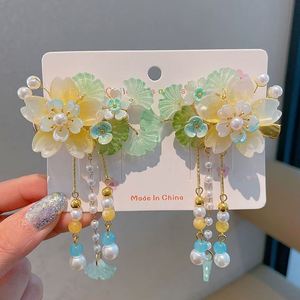 Chinese Style Children's Hanfu Hairpin Super Fairy Atmosphere Ancient Style Tassel <b>Flower</b> Double Pronged Glass Edge Headwear - Product Image 4