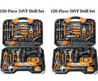 Kit d'outils de perçage sans fil au lithium-ion de 120 pièces, tournevis électrique rechargeable, boîte à outils combinée pour la maison
