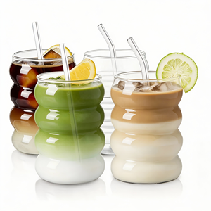 أكواب قهوة إبداعية من الزجاج البوروسيليكات عالي الجودة سعة 350 مل، مانعة للتسرب ومقاومة للحرارة، بتصميم عتيق جمالي للمنزل والتخييم - Product Image 1