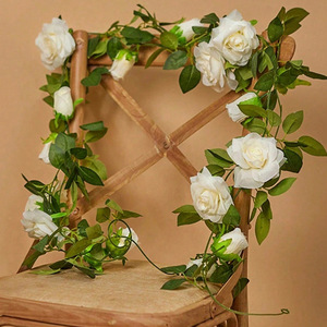 <b>Artificial</b> <b>White</b> <b>Rose</b> Vine Wreath Silk Flower Hanging Decor Indoor Wedding Arch Home Decoration - Product Image 1