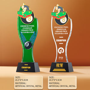 DEMO Custom K9 campione di biliardo trofeo premi 3D stampa oro piccola targa di cristallo Snooker premio per il gioco di biliardo - Product Image 2