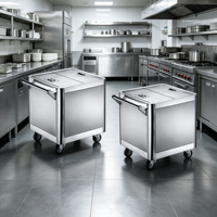 Chariot de stockage de farine pour cuisine commerciale, acier inoxydable 304 201, chariot de transport de farine en vrac