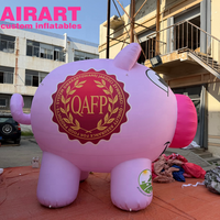 Décoration d'activités, cochon gonflable rose de dessin animé avec logo à des fins publicitaires