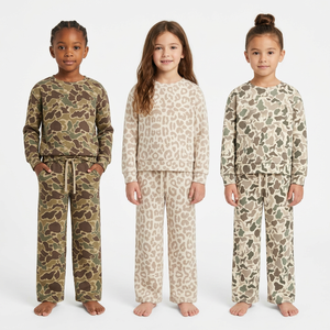 Ensemble décontracté 2 pièces pour filles : haut à manches longues et pantalon imprimé camouflage léopard, collection automne, style boutique - Product Image 1