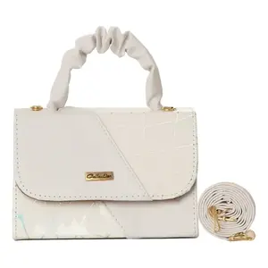 Fana Fashions Sac bandoulière géométrique blanc en cuir PU avec décoration en chaîne pour femme - Product Image 1