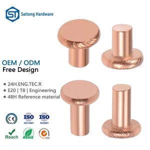 Rivets en cuivre massif à tête plate personnalisés de 3 mm à 8 mm, certifiés ISO 9001, SaiTong ST-0055, classe 6, finition brillante pour articles en cuir - Product Image 1