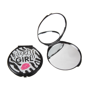Miroir de poche compact rond en métal noir de 7 cm, avec strass acryliques brillants, motif zèbre, double face, verre HD, pour soirée - Product Image 2