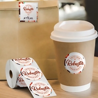 Café gebruikt op maat gemaakte waterdichte zelfklevende logo-print ronde etiketten/stickers voor plastic en papieren koffiebekers