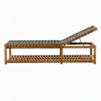 Lit de repos pliable de luxe en teck avec chaise longue en rotin tressé pour villa, cour, balcon, bord de piscine et station balnéaire